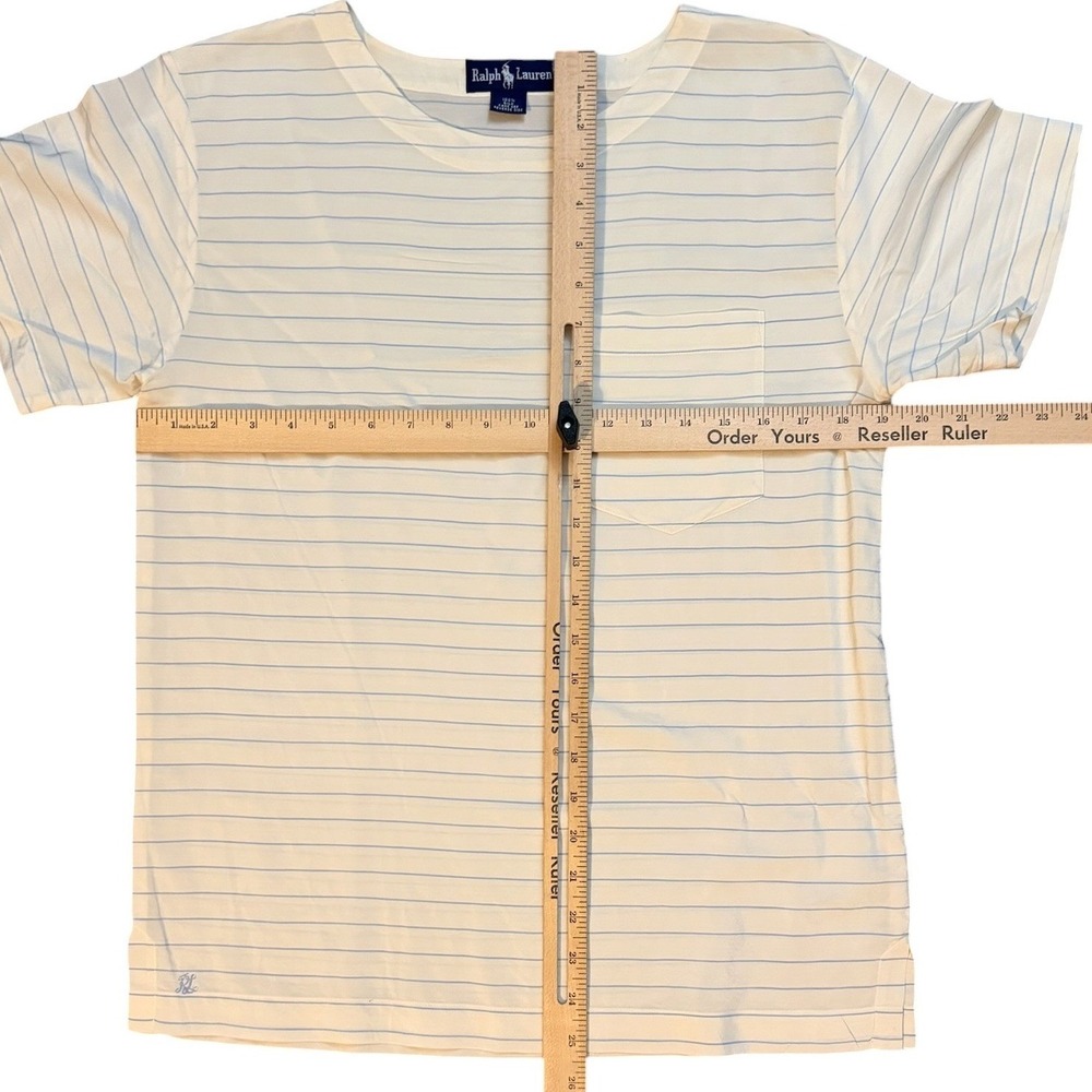 Ralph Lauren Womens Silk Top 6 Ivory Pinstripe Striped Nautical Coastal‎ - Picture 7 of 7